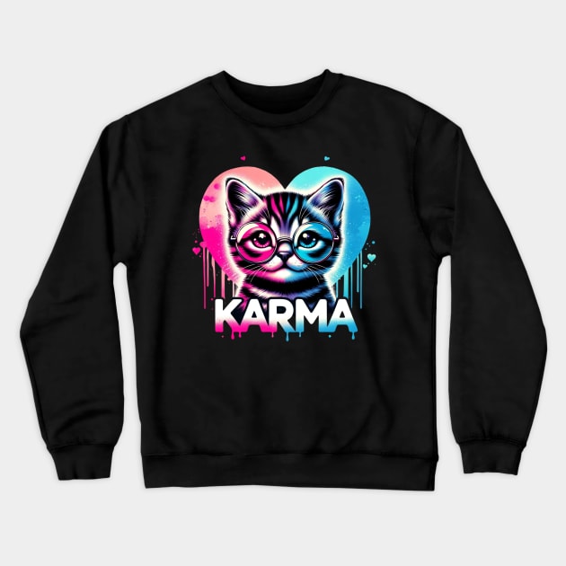 Cat Heart Shape Funny Gifts For Girls Kids Women Men Karma Crewneck Sweatshirt by solo4design